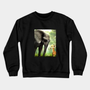 Love Yourself: Motivational Digital Art of an Elephant and Baby Giraffe in the Jungle Crewneck Sweatshirt